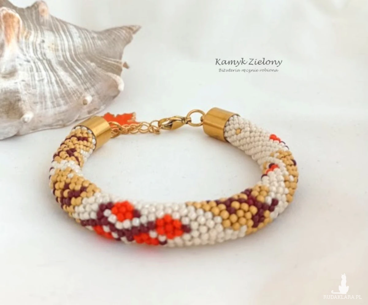 Bransoletka w jesienne liście - wykończenia ze stali chirurgicznej